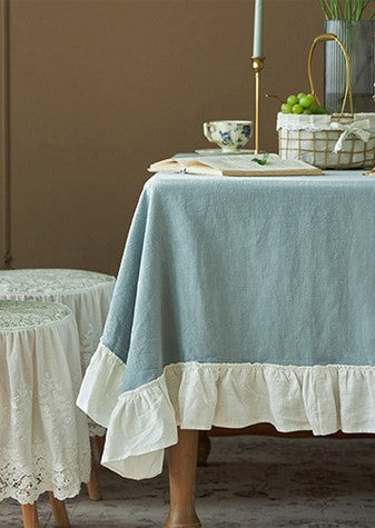 Extra Large Rectangle Tablecloth for Dining Room Table, Blue Modern Table Cloth, Ramie Tablecloth for Home Decoration, Square Tablecloth for Round Table-ArtWorkCrafts.com