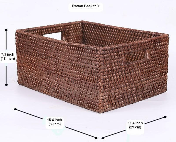 Rectangular Storage Baskets, Storage Baskets for Kitchen, Large Brown Woven Storage Baskets, Storage Baskets for Shelves-ArtWorkCrafts.com