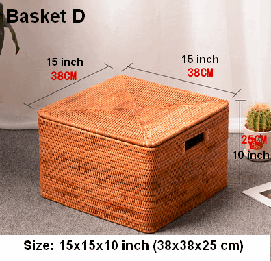 Large Storage Baskets for Clothes, Laundry Woven Baskets, Rattan Storage Baskets for Shelves, Kitchen Storage Baskets, Rectangular Storage Basket with Lid-ArtWorkCrafts.com