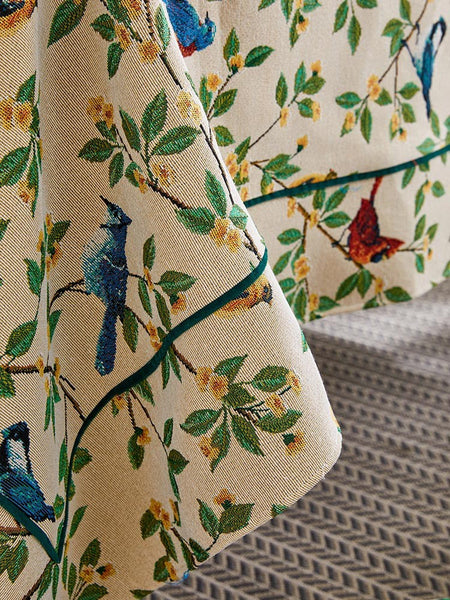 Bird Flower Pattern Farmhouse Table Cloth, Large Modern Rectangle Tablecloth for Dining Room Table, Square Tablecloth for Round Table-ArtWorkCrafts.com