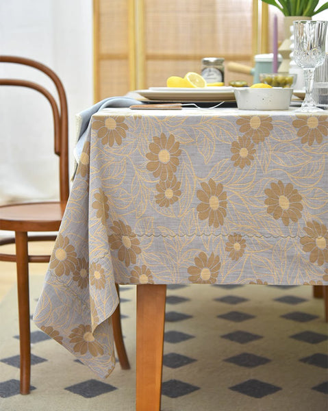 Gerbera Flowers Rustic Table Covers for Kitchen, Square Tablecloth for Round Table, Country Farmhouse Tablecloth, Extra Large Rectangle Tablecloth for Dining Room Table-ArtWorkCrafts.com