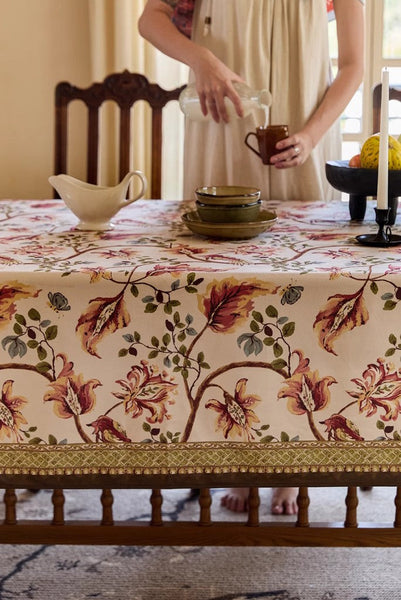 Dining Room Flower Table Cloths, Extra Large Rectangular Table Covers for Kitchen, Farmhouse Table Cloth, Wedding Tablecloth, Square Tablecloth for Round Table-ArtWorkCrafts.com