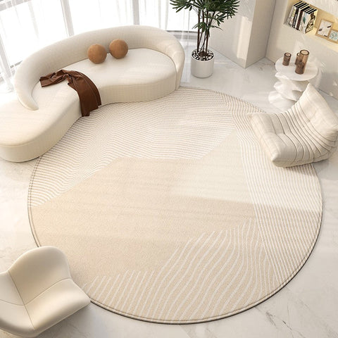 Geometric Round Rugs for Dining Room, Modern Area Rugs for Bedroom, Circular Modern Rugs under Chairs, Contemporary Modern Rug for Living Room-ArtWorkCrafts.com