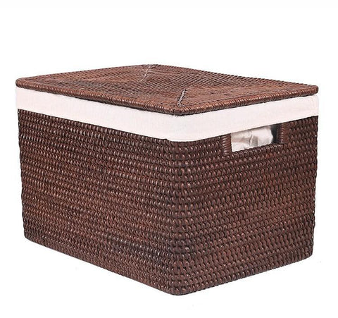 Storage Baskets for Clothes, Large Brown Rattan Storage Baskets, Storage Baskets for Bathroom, Rectangular Storage Baskets, Storage Basket with Lid-ArtWorkCrafts.com