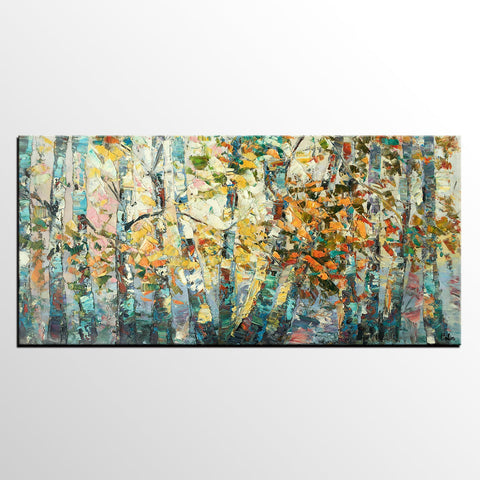 Canvas Art, Autumn Birch Tree Painting, Abstract Landscape Painting, Abstract Art Painting, Custom Canvas Painting-ArtWorkCrafts.com