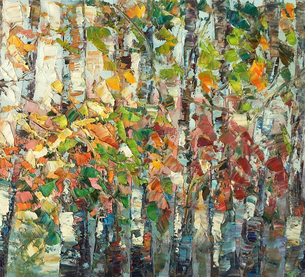 Landscape Painting, Autumn Birch Tree Painting, Custom Large Wall Art, Oil Painting, Canvas Painting-ArtWorkCrafts.com