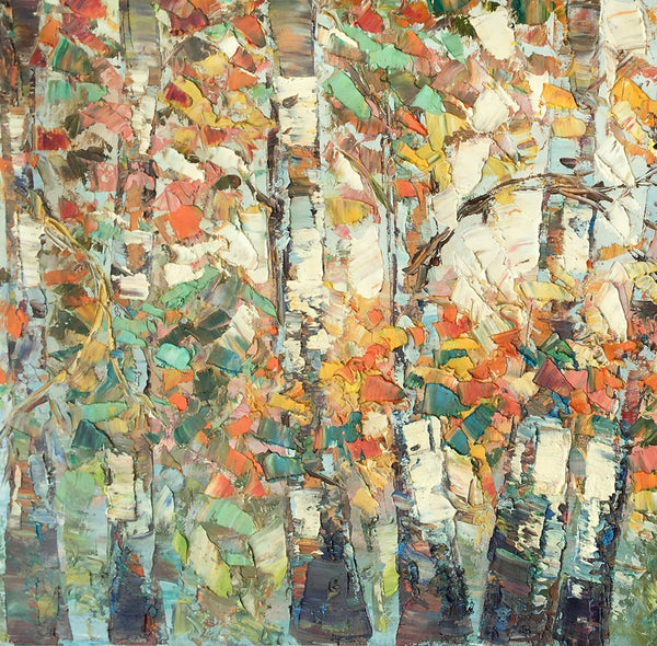 Landscape Painting, Autumn Birch Tree Painting, Custom Large Wall Art, Oil Painting, Canvas Painting-ArtWorkCrafts.com