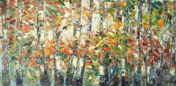 Landscape Painting, Autumn Birch Tree Painting, Custom Large Wall Art, Oil Painting, Canvas Painting-ArtWorkCrafts.com