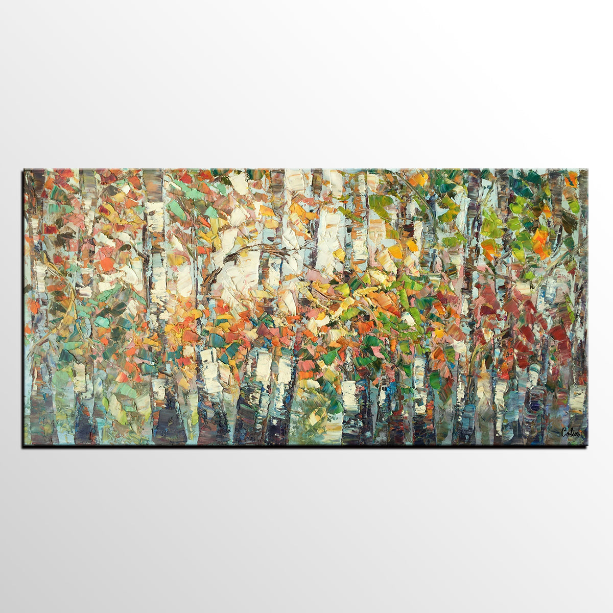 Landscape Painting, Autumn Birch Tree Painting, Custom Large Wall Art, Oil Painting, Canvas Painting-ArtWorkCrafts.com