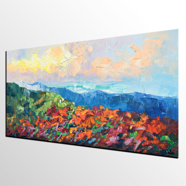 Autumn Mountain Painting, Canvas Painting for Bedroom, Landscape Painting on Canvas, Wall Art Painting, Custom Original Oil Paintings-ArtWorkCrafts.com