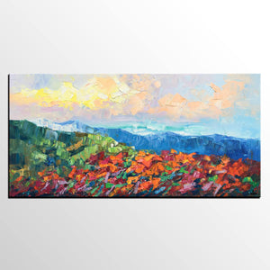 Autumn Mountain Painting, Canvas Painting for Bedroom, Landscape Painting on Canvas, Wall Art Painting, Custom Original Oil Paintings-ArtWorkCrafts.com