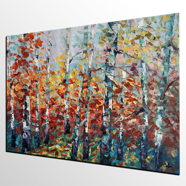 Large Art, Canvas Wall Art, Landscape Art, Birch Tree Artwork, Custom Canvas Painting-ArtWorkCrafts.com