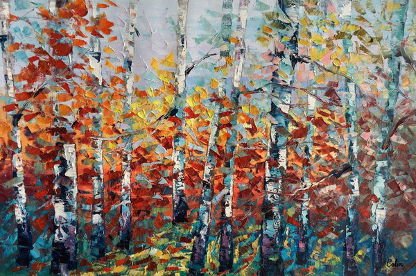 Large Art, Canvas Wall Art, Landscape Art, Birch Tree Artwork, Custom Canvas Painting-ArtWorkCrafts.com