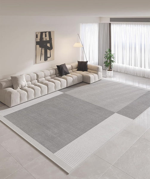 Gray Modern Rug Ideas for Living Room, Abstract Grey Geometric Modern Rugs, Contemporary Modern Rugs for Bedroom, Modern Rugs for Dining Room-ArtWorkCrafts.com