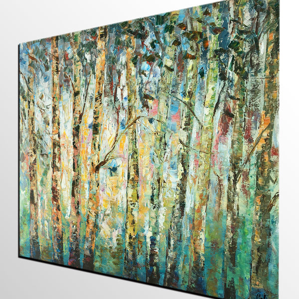 Abstract Landscape Painting, Birch Tree Painting, Bedroom Wall Art Paintings, Simple Modern Art, Custom Landscape Painting for Bedroom-ArtWorkCrafts.com