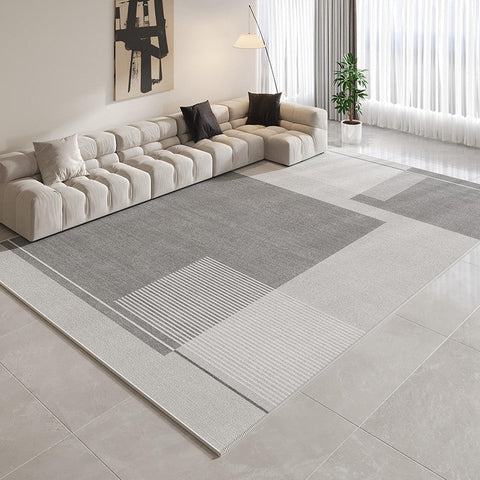 Simple Grey Modern Rugs for Living Room, Contemporary Modern Rugs for Bedroom, Gray Modern Rugs for Dining Room, Abstract Geometric Modern Rugs for Sale-ArtWorkCrafts.com