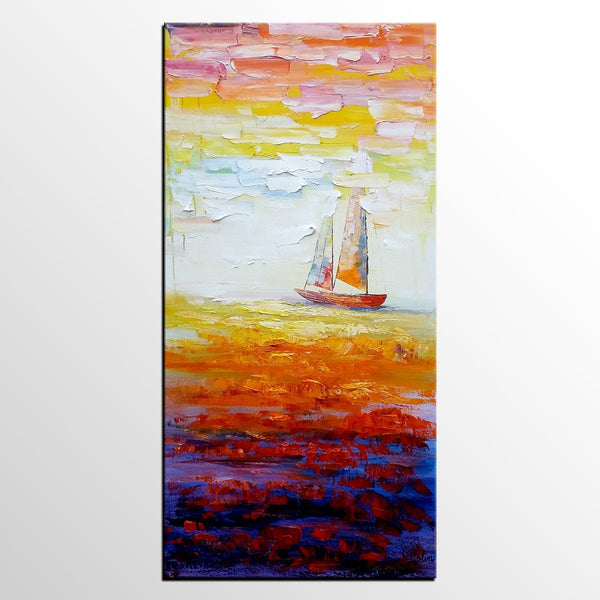 Sailing Boat at Sea, Heavy Texture Art, Original Painting, Custom Extra Large Painting-ArtWorkCrafts.com