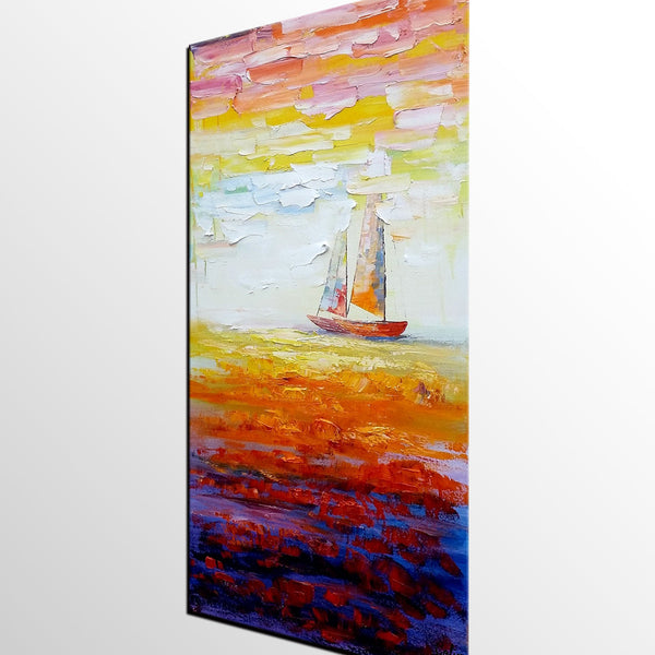 Sailing Boat at Sea, Heavy Texture Art, Original Painting, Custom Extra Large Painting-ArtWorkCrafts.com