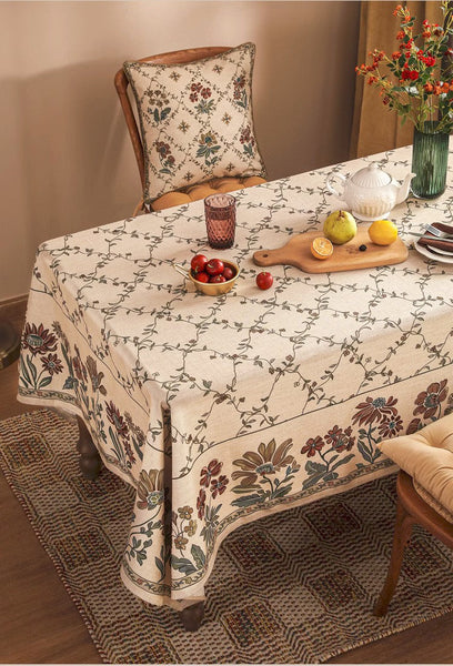 Farmhouse Table Cloth for Oval Table, Rustic Flower Pattern Linen Tablecloth for Kitchen Table, Modern Rectangle Tablecloth Ideas for Dining Room Table-ArtWorkCrafts.com