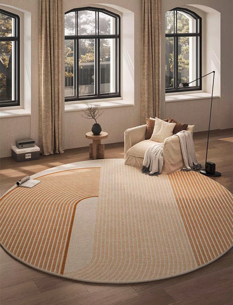 Geometric Modern Round Rugs for Living Room, Contemporary Area Rugs for Bedroom, Round Area Rugs for Dining Room, Coffee Table Rugs, Circular Modern Area Rug-ArtWorkCrafts.com