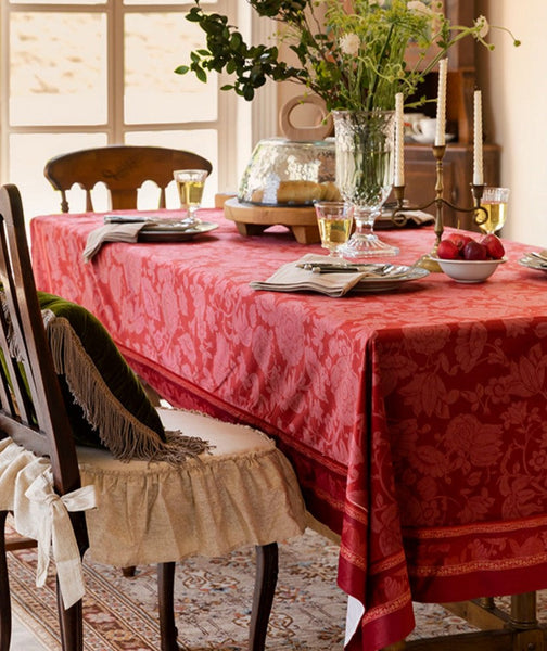 Christmas Table Cloth, Wedding Tablecloth, Red Flower Pattern Tablecloth for Home Decoration, Rectangle Tablecloth for Dining Room Table, Square Tablecloth-ArtWorkCrafts.com