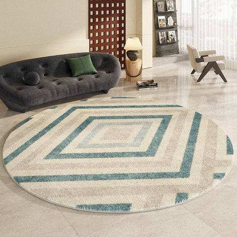 Simple Abstract Contemporary Round Rugs, Modern Area Rugs under Coffee Table, Geometric Modern Rugs for Bedroom, Thick Round Rugs for Dining Room-ArtWorkCrafts.com