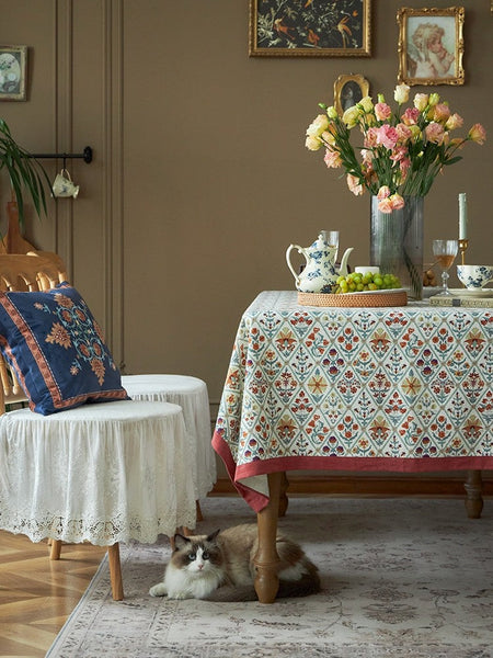 Large Rectangle Tablecloth for Home Decoration, Square Tablecloth for Round Table, Farmhouse Table Cloth Dining Room Table, Flower Pattern Tablecloth-ArtWorkCrafts.com