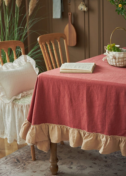 Square Tablecloth for Round Table, Red Modern Table Cloth, Ramie Tablecloth for Home Decoration, Extra Large Rectangle Tablecloth for Dining Room Table-ArtWorkCrafts.com