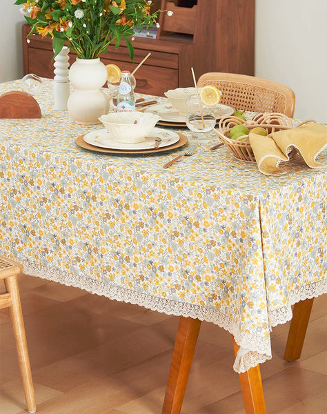 Dining Room Flower Table Cloths, Cotton Rectangular Table Covers for Kitchen, Farmhouse Table Cloth, Wedding Tablecloth, Square Tablecloth for Round Table-ArtWorkCrafts.com