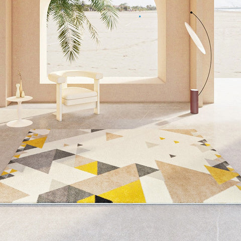 Bedroom Modern Rugs, Large Geometric Floor Carpets, Modern Living Room Area Rugs, Yellow Abstract Modern Rugs under Dining Room Table-ArtWorkCrafts.com