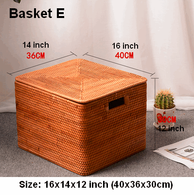 Large Storage Baskets for Clothes, Laundry Woven Baskets, Rattan Storage Baskets for Shelves, Kitchen Storage Baskets, Rectangular Storage Basket with Lid-ArtWorkCrafts.com