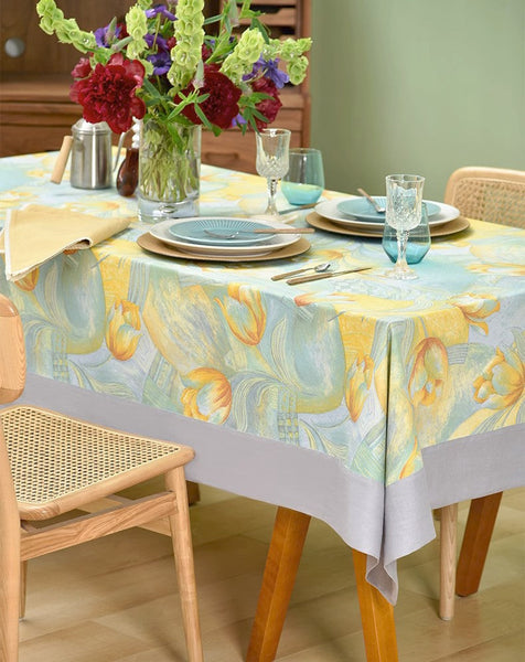 Country Farmhouse Tablecloth, Extra Large Rectangle Tablecloth for Dining Room Table, Tulip Flowers Rustic Table Covers for Kitchen, Square Tablecloth for Round Table-ArtWorkCrafts.com