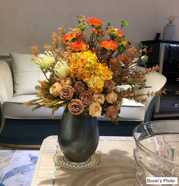 Modern Artificial Floral Arrangement for Bedroom, Large Bunch of Autumn Flowers Arrangement Interior Design, Creative Faux Silk Floral Bouquet Table Centerpiece-ArtWorkCrafts.com