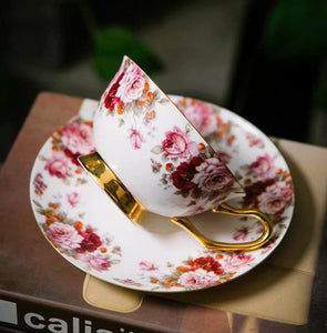 Unique Royal Coffee Cup and Saucer, Elegant Flower Ceramic Cups, Creative Bone China Porcelain Tea Cup Set, Beautiful British Tea Cups-ArtWorkCrafts.com