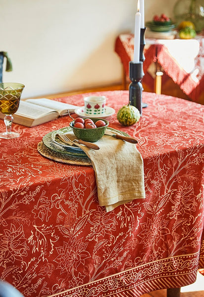 Large Modern Rectangle Tablecloth for Dining Room Table, Red Christmas Flower Pattern Tablecloth for Oval Table, Square Table Covers for Kitchen, Farmhouse Table Cloth for Round Table-ArtWorkCrafts.com