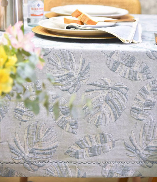 Large Rectangle Table Covers for Dining Room Table, Square Tablecloth for Round Table,Monstera Leaf Modern Table Cloths for Kitchen, Simple Contemporary Cotton Tablecloth-ArtWorkCrafts.com