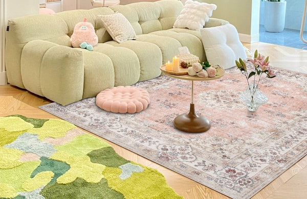 Pink Persain Rugs for Bedroom, Morocco Area Rugs for Living Room, Traditional Colorful Persian Rugs for Dining Room-ArtWorkCrafts.com