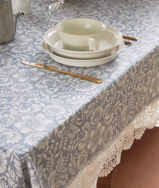 Farmhouse Table Cloth, Wedding Tablecloth, Dining Room Flower Pattern Table Cloths, Square Tablecloth for Round Table, Cotton Rectangular Table Covers for Kitchen-ArtWorkCrafts.com