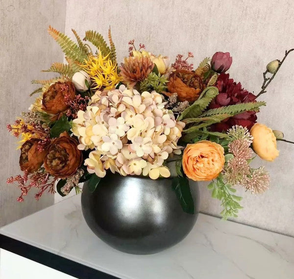 Modern Artificial Floral Arrangement for Bedroom, Large Bunch of Autumn Flowers Arrangement Interior Design, Peony Faux Silk Floral Bouquet Table Centerpiece-ArtWorkCrafts.com