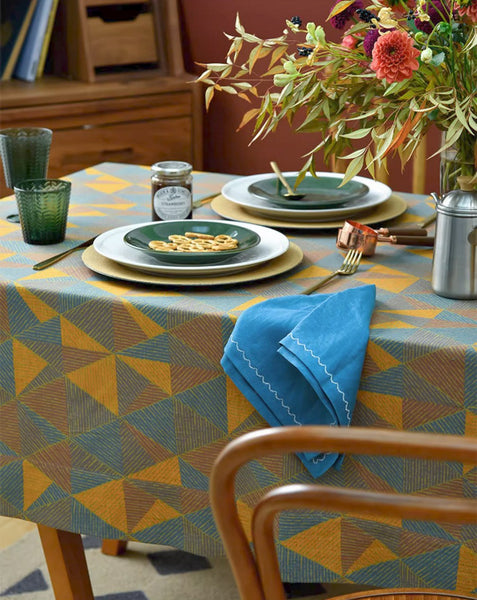 Cotton Triangle Pattern Tablecloth for Kitchen, Extra Large Rectangle Table Covers for Dining Room Table, Square Tablecloth for Coffee Table-ArtWorkCrafts.com