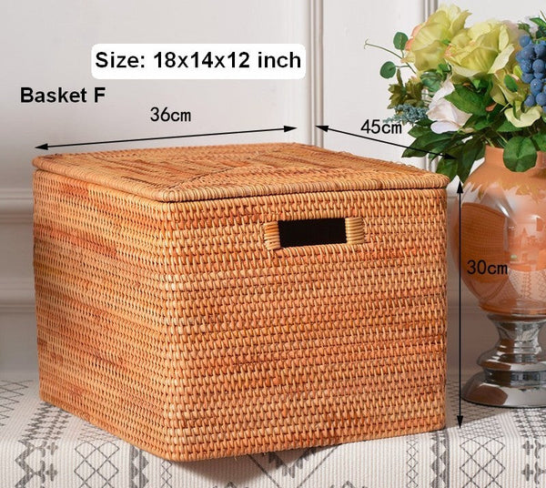 Extra Large Storage Baskets for Clothes, Oversized Rectangular Storage Basket with Lid, Wicker Rattan Storage Basket for Shelves, Storage Baskets for Bedroom-ArtWorkCrafts.com