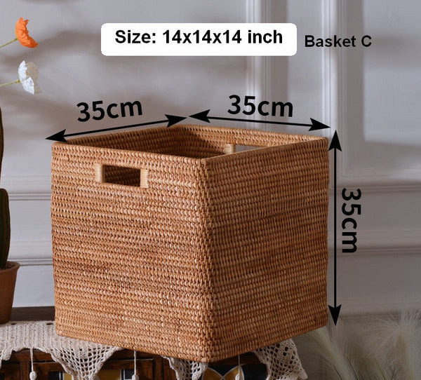 Storage Basket for Shelves, Large Rectangular Storage Baskets, Storage Baskets for Kitchen, Woven Rattan Storage Baskets for Bedroom-ArtWorkCrafts.com