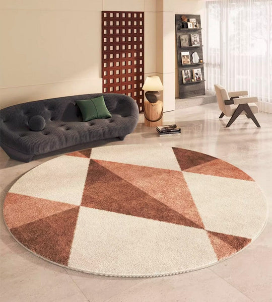 Large Contemporary Round Rugs, Geometric Modern Rugs for Bedroom, Modern Area Rugs under Coffee Table, Thick Round Rugs for Dining Room-ArtWorkCrafts.com