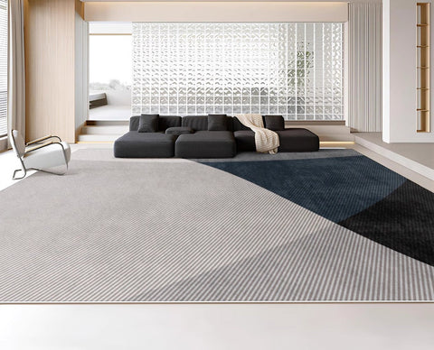 Modern Rugs for Living Room, Contemporary Rugs for Dining Room, Blue Contemporary Modern Rugs, Geometric Contemporary Rugs Next to Bed-ArtWorkCrafts.com