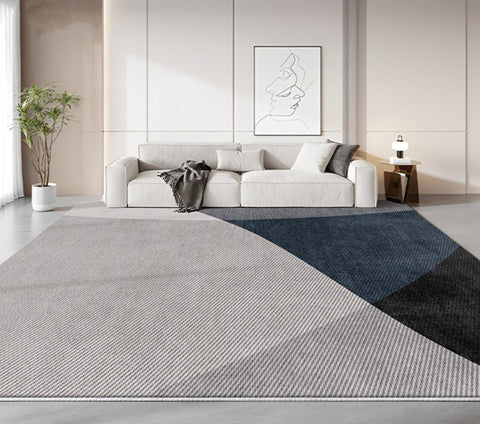 Blue Contemporary Modern Rugs, Geometric Contemporary Rugs Next to Bed, Modern Rugs for Living Room, Contemporary Rugs for Dining Room-ArtWorkCrafts.com