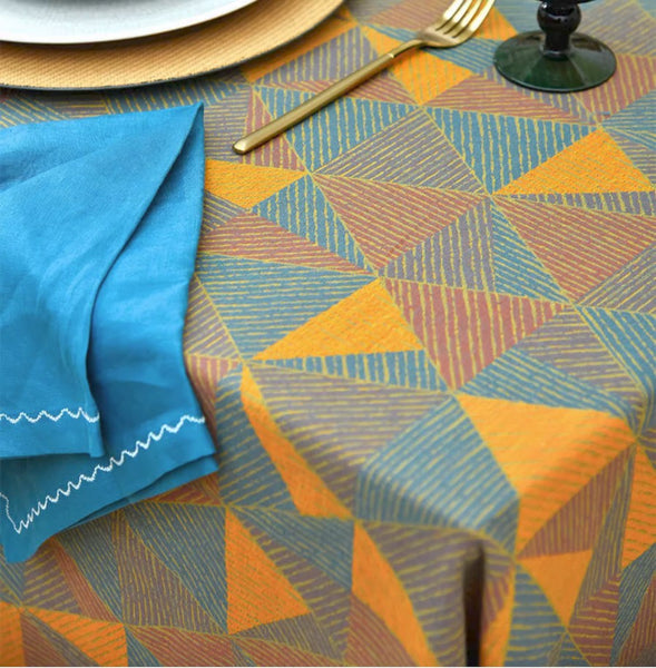 Cotton Triangle Pattern Tablecloth for Kitchen, Extra Large Rectangle Table Covers for Dining Room Table, Square Tablecloth for Coffee Table-ArtWorkCrafts.com