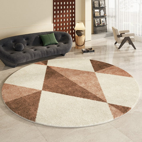 Large Contemporary Round Rugs, Geometric Modern Rugs for Bedroom, Modern Area Rugs under Coffee Table, Thick Round Rugs for Dining Room-ArtWorkCrafts.com