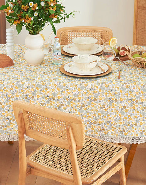 Dining Room Flower Table Cloths, Cotton Rectangular Table Covers for Kitchen, Farmhouse Table Cloth, Wedding Tablecloth, Square Tablecloth for Round Table-ArtWorkCrafts.com