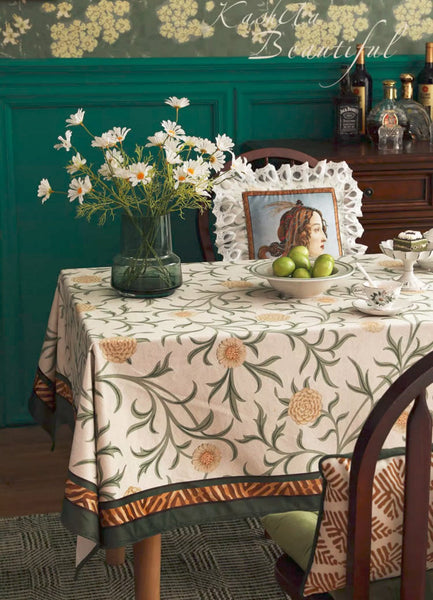 Spring Flower Farmhouse Table Cloth, Wedding Tablecloth, Modern Rectangle Tablecloth Ideas for Dining Table, Square Tablecloth for Coffee Table-ArtWorkCrafts.com