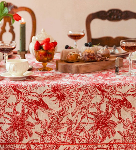 Jungle Animals Leopard Parrot Pattern Tablecloth for Home Decoration, Modern Rectangle Tablecloth for Dining Room Table, Large Square Tablecloth, Christmas Tablecloth-ArtWorkCrafts.com